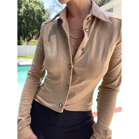Fendi Tops - Fendi Logo 1990s Tan Button Down Blouse/Shirt